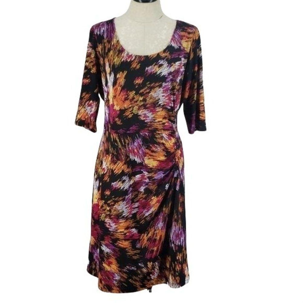 Shelby & Palmer Abstract Print Black Pink Fitted sz 14 Midi Dress